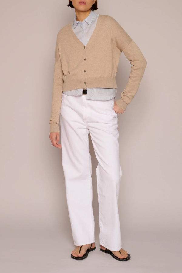 Organic by John Patrick Cotton/Cashmere Crop Cardigan - Biscuit