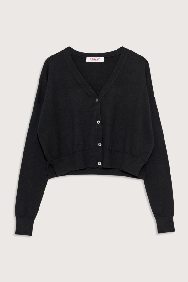 Organic by John Patrick Cotton/Cashmere Crop Cardigan - Black