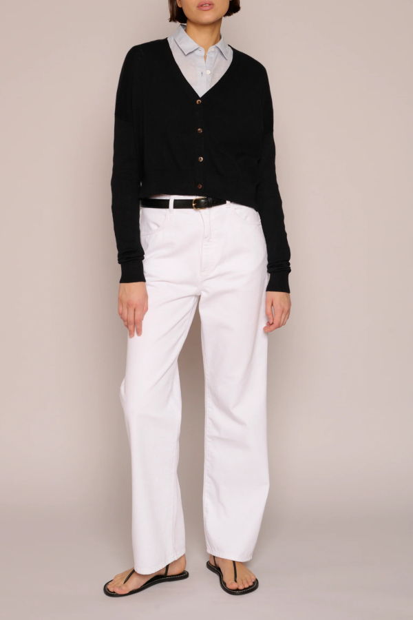 Organic by John Patrick Cotton/Cashmere Crop Cardigan - Black