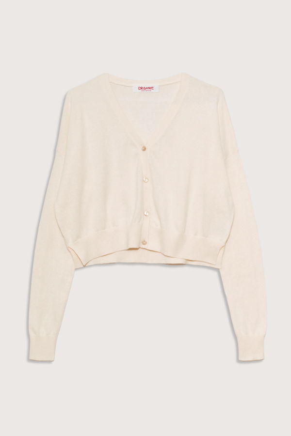 Organic by John Patrick Cotton/Cashmere Crop Cardigan - Off White
