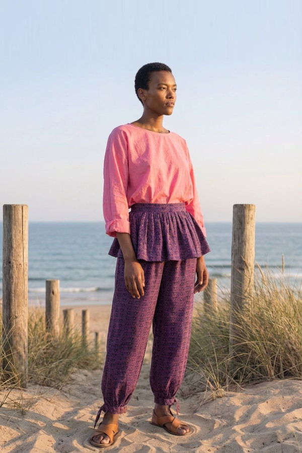 World of Crow Magenta Sash Tie Up Frill Top