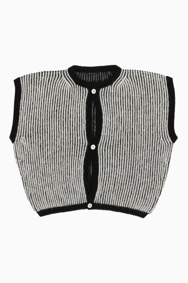 BELACARO Bicolor Reversible Cardigan Vest - Black/Cream