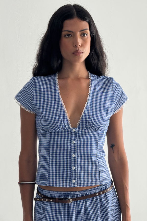 A Bronze Age Gia Top - Ocean Gingham