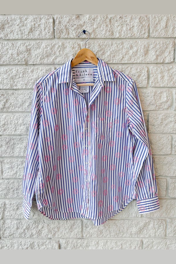 Frank & Eileen Relaxed Button-Up Shirt - Pink Flowers Blue Stripe