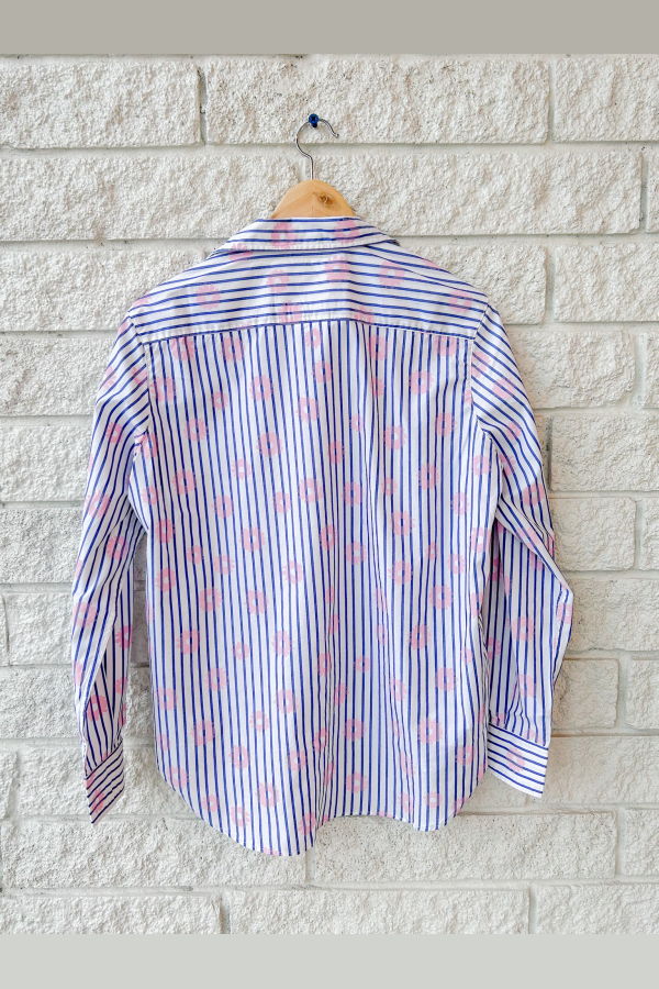 Frank & Eileen Relaxed Button-Up Shirt - Pink Flowers Blue Stripe