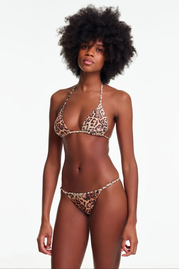Yasmine Eslami Mica Triangle Bikini Top - Leopard