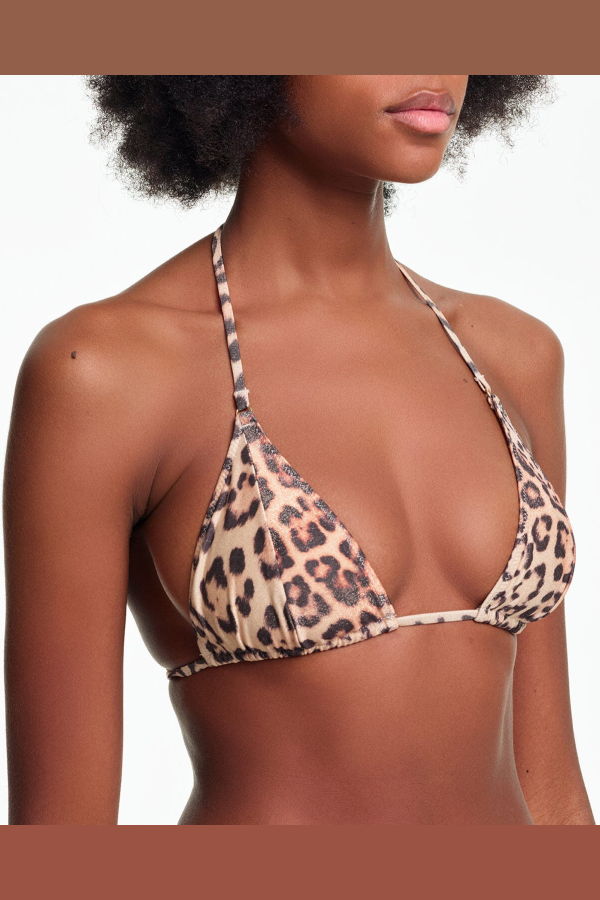Yasmine Eslami Mica Triangle Bikini Top - Leopard