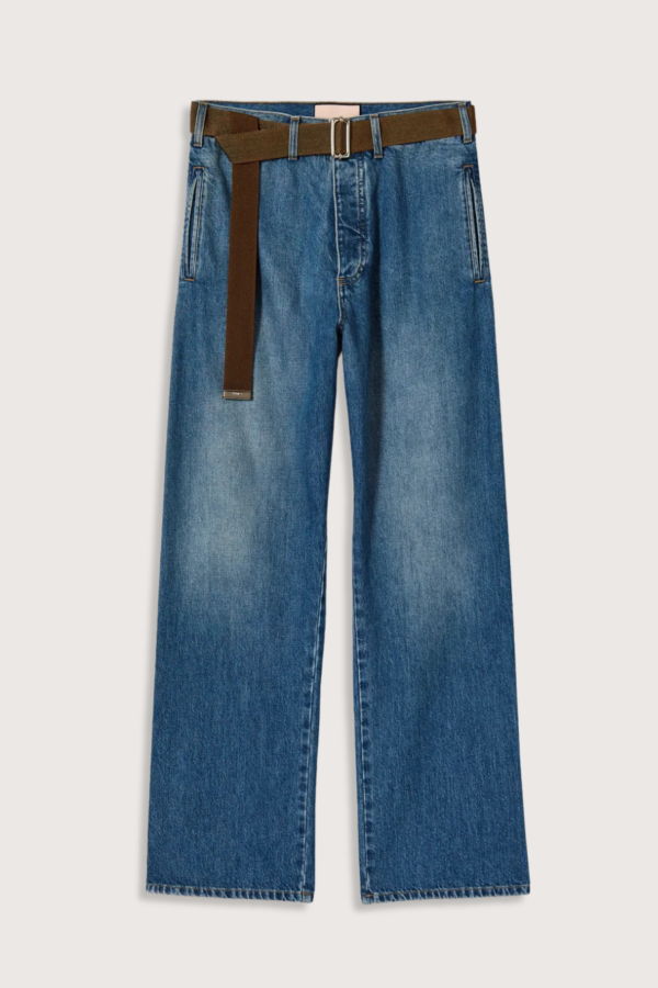 Plan C Denim Trouser With Brown Belt - Indigo