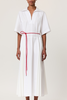 Plan C Pleated Poplin Dress With Red Belt - Optical White - Thumbnail 2
