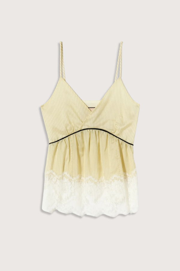 Plan C Striped Cami With Lace Cami - Egg White/Black