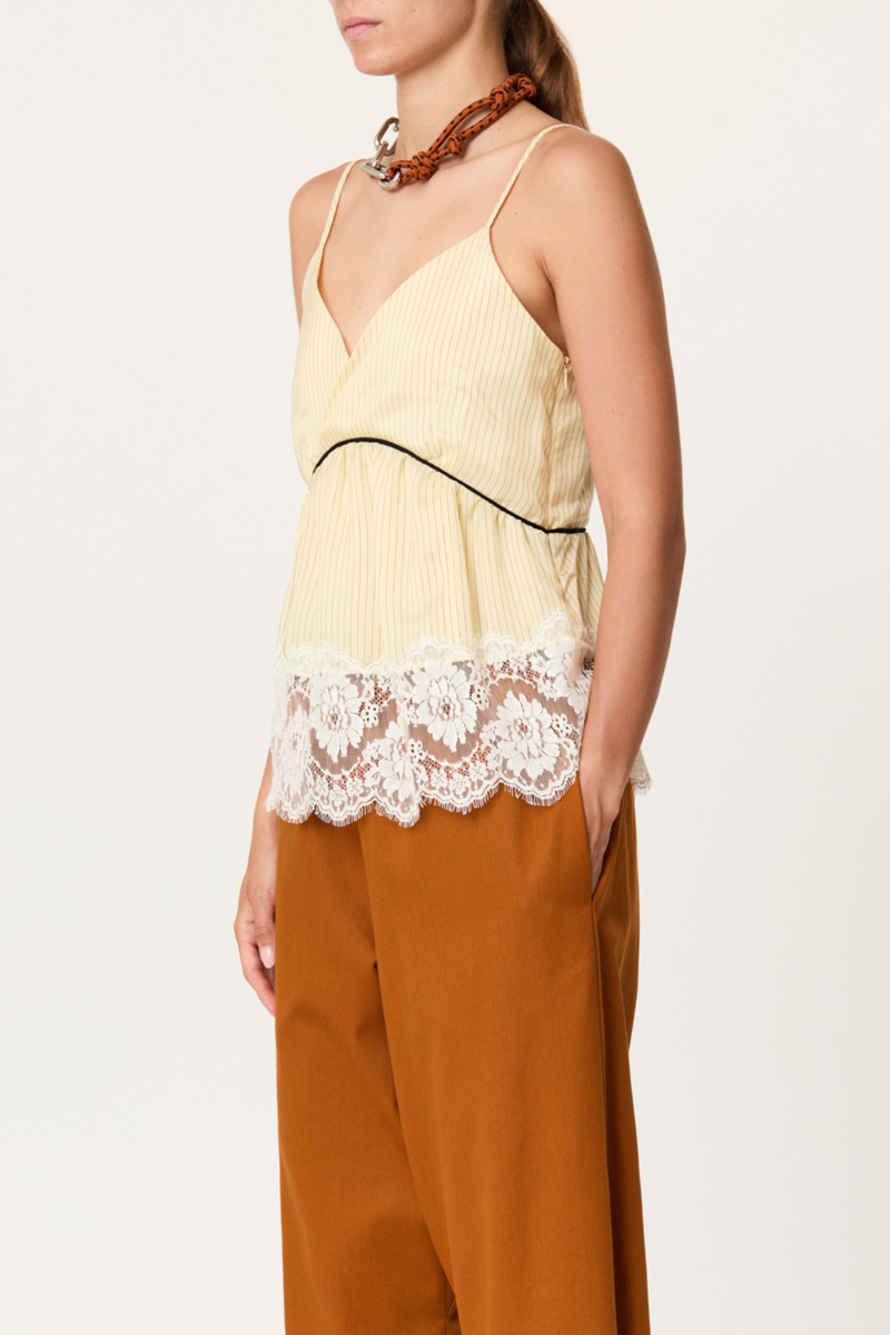 Plan C Striped Cami With Lace Cami - Egg White/Black