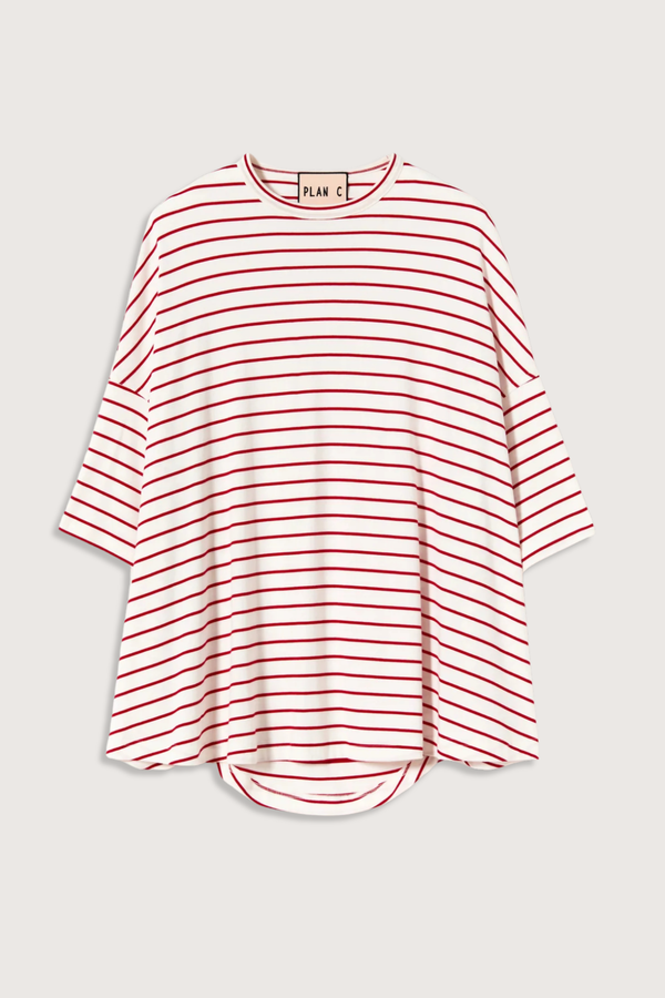 Plan C Striped Oversized Tee - White/Red