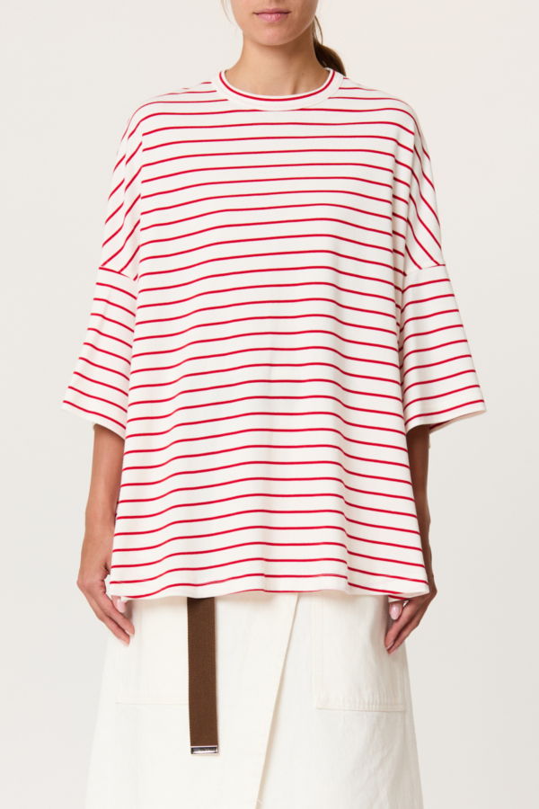 Plan C Striped Oversized Tee - White/Red