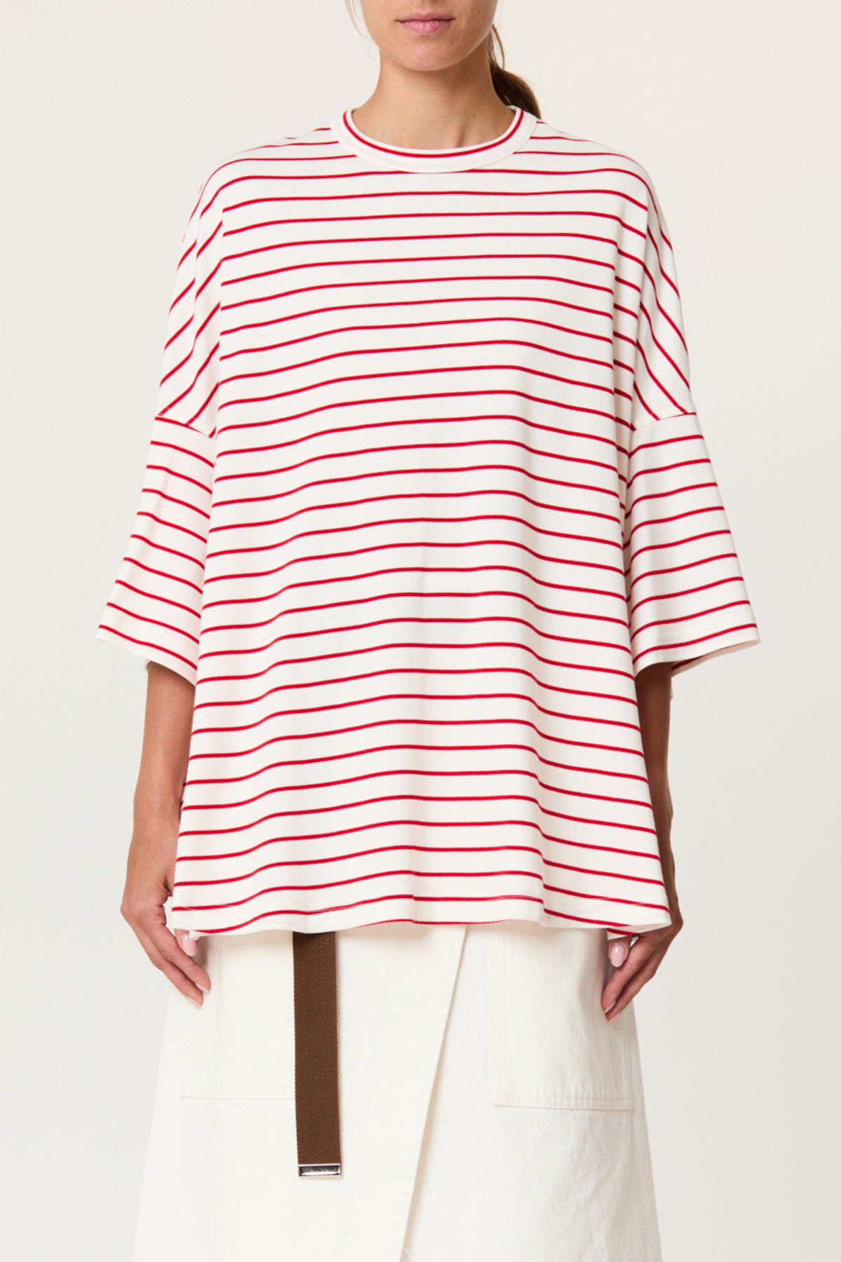 Plan C Striped Oversized Tee - White/Red - Image 2 of 4