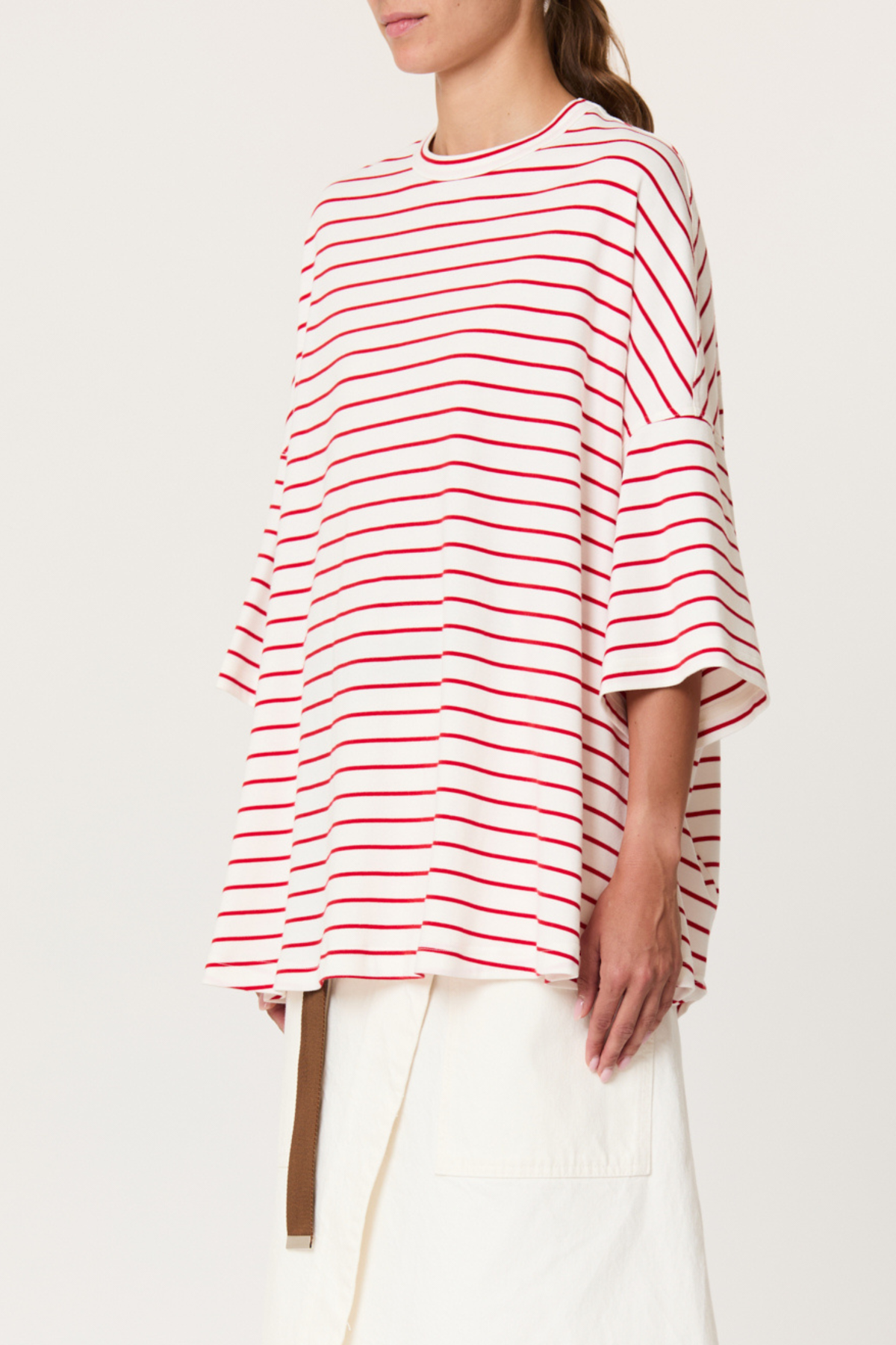 Plan C Striped Oversized Tee - White/Red - Image 3 of 4