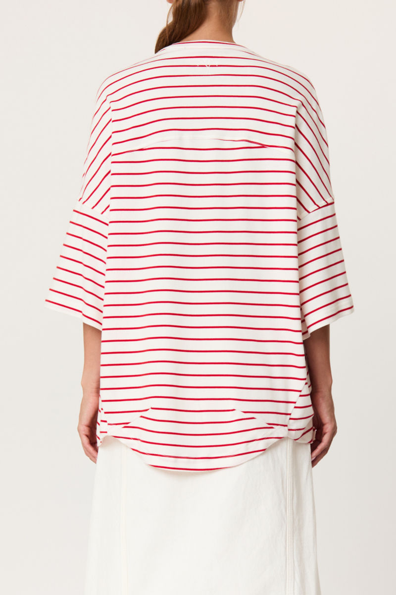 Plan C Striped Oversized Tee - White/Red