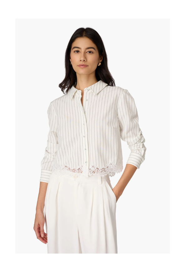 Cami NYC Callum Button Down Top - White Pinstripe