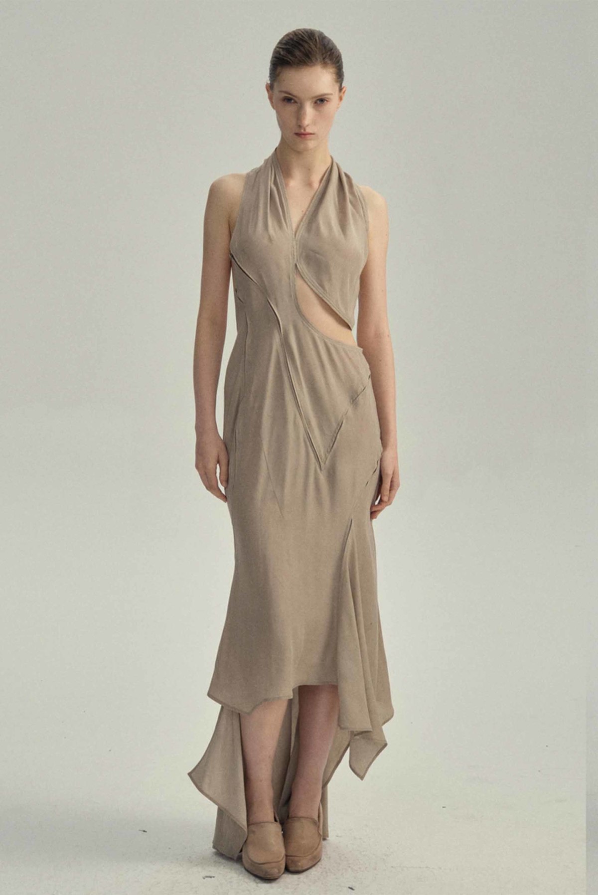 YEHUAFAN Walnut Silk Dress - Image 1 of 2