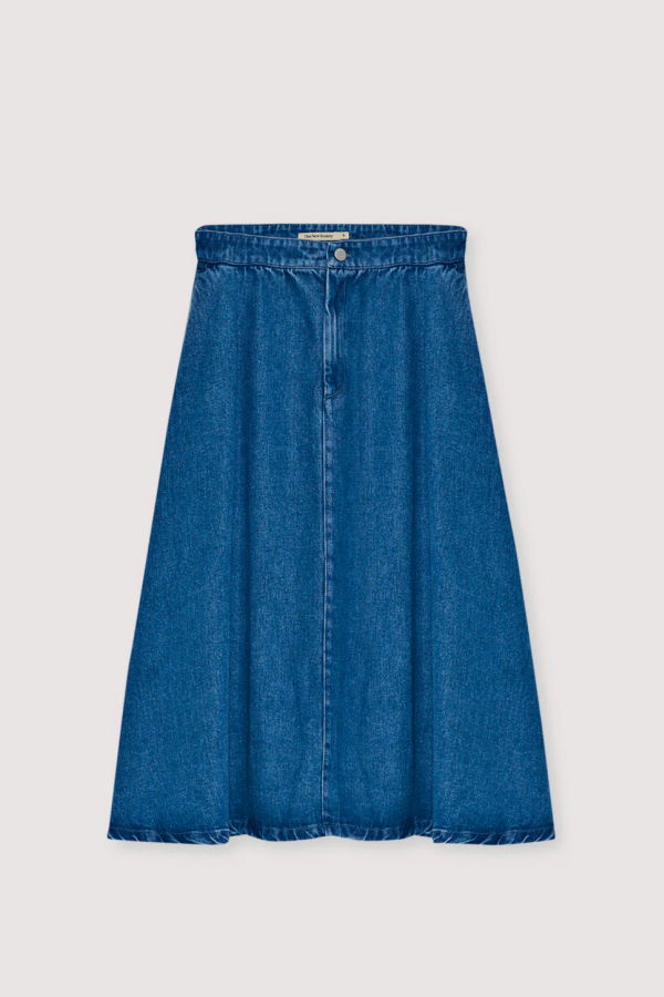 The New Society Tencel Midi Skirt - Mid Denim
