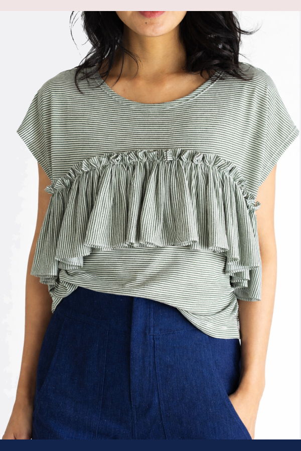 Meg Glimpser Top - Olive Stripe