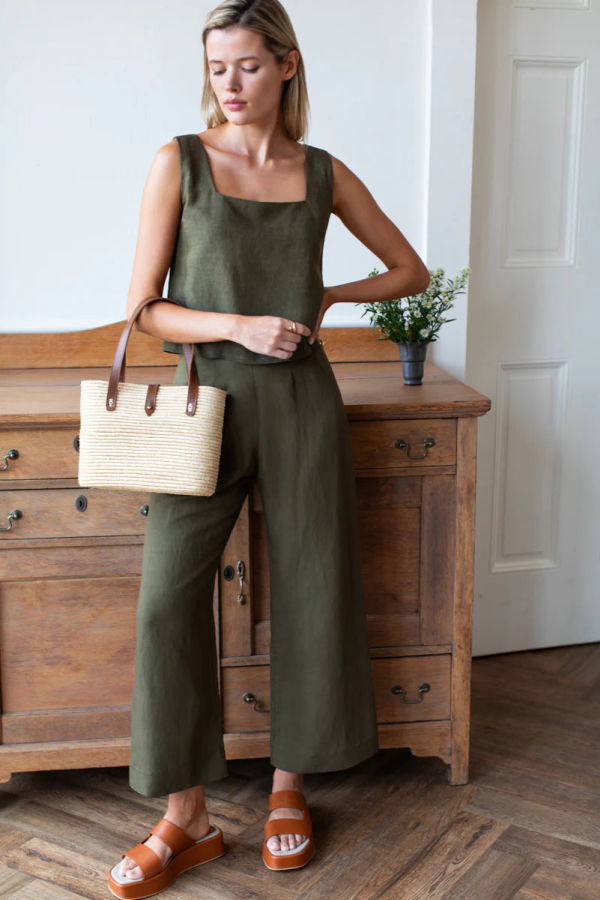 Emerson Fry Roma Pant in Martini Olive Linen