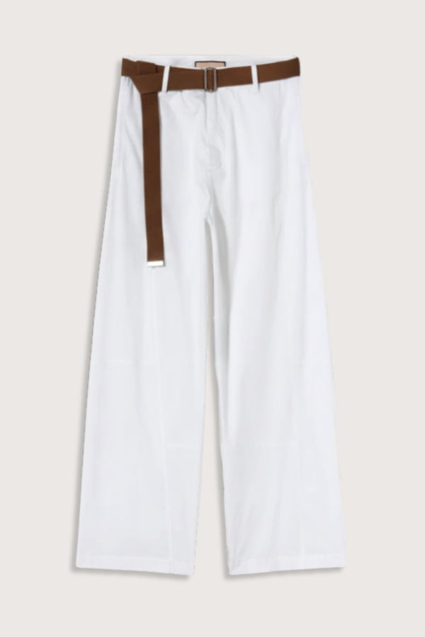 Plan C Cargo Trouser With Brown Belt Pants - Optical White
