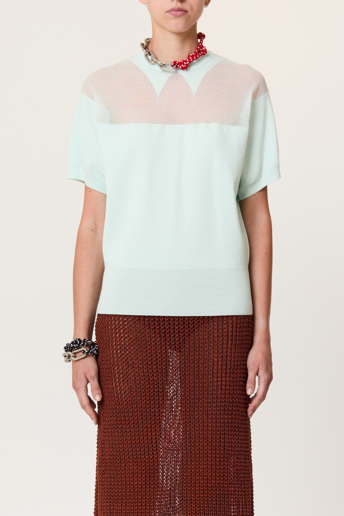 Plan C Intarsia Crew Neck Sweater - Powder Blue - Image 2 of 4