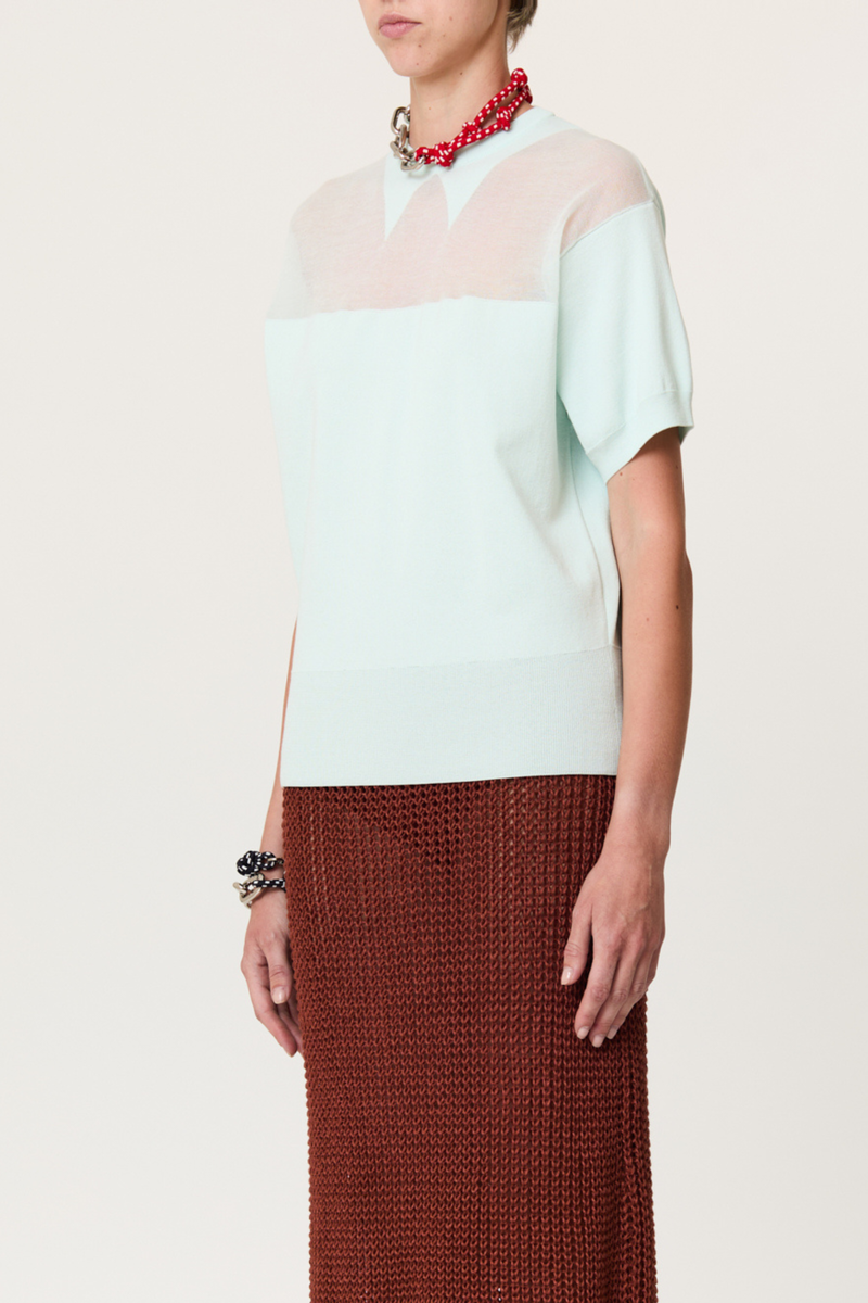 Plan C Intarsia Crew Neck Sweater - Powder Blue