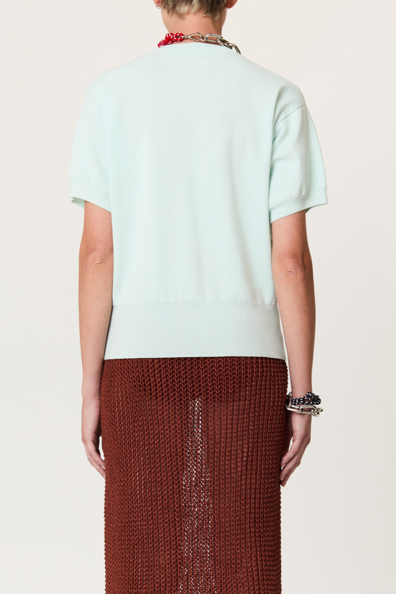 Plan C Intarsia Crew Neck Sweater - Powder Blue