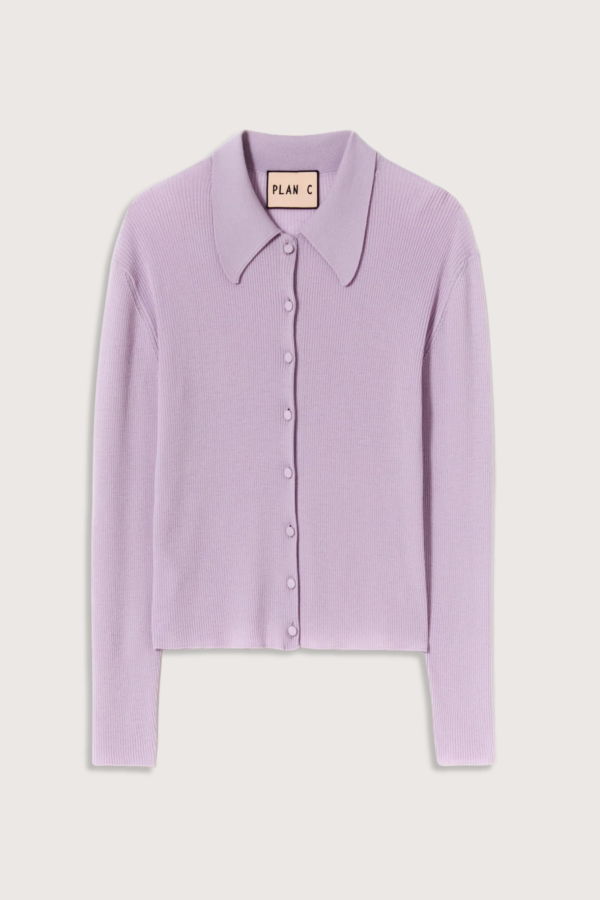 Plan C Shirt Collar Merino Wool Cardigan - Wisteria