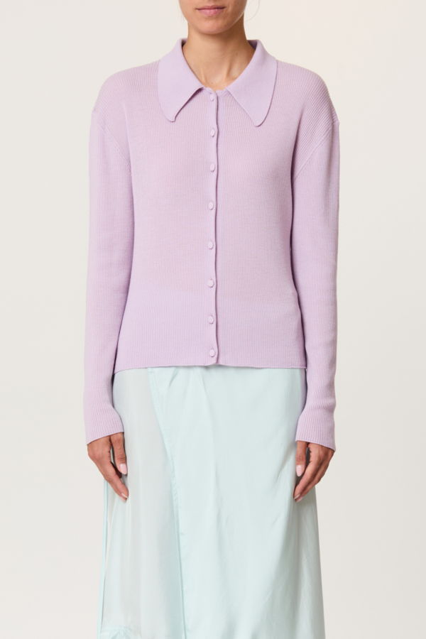 Plan C Shirt Collar Merino Wool Cardigan - Wisteria