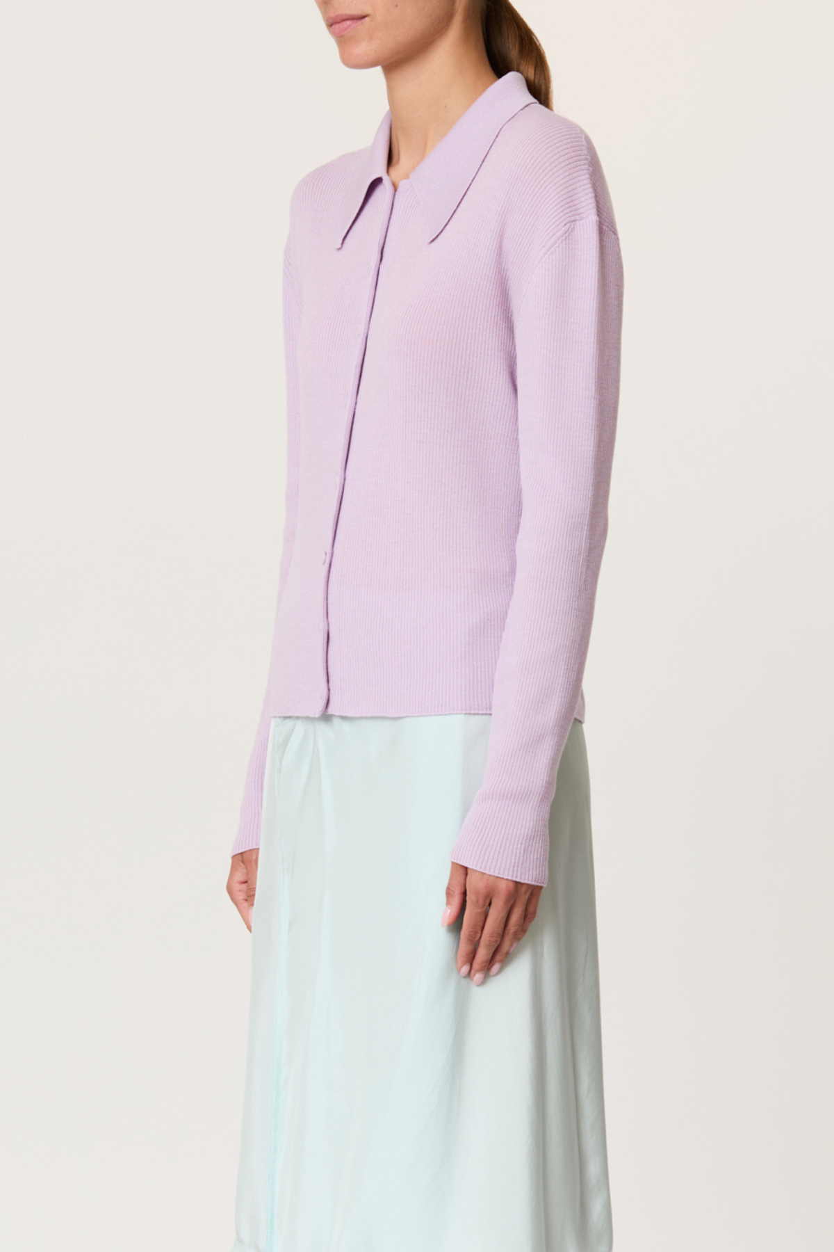 Plan C Shirt Collar Merino Wool Cardigan - Wisteria - Image 3 of 4