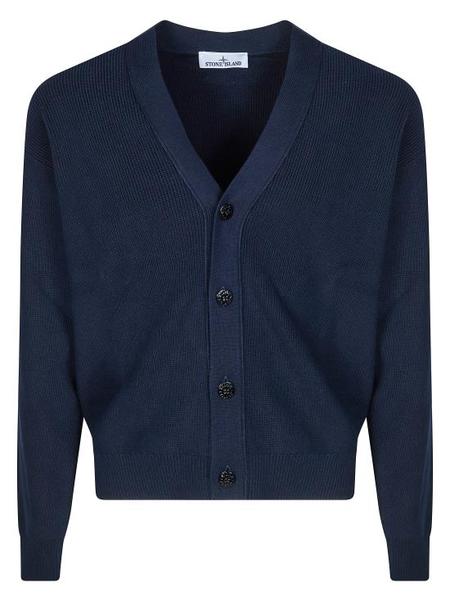 Stone Island Cotton Knit Zip Cardigan Sweater - Navy Blue | Garmentory
