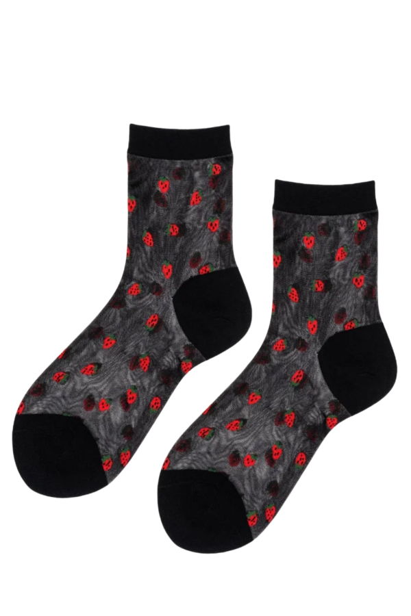Hansel from Basel Baby Strawberry Sheer Crew Socks - Black