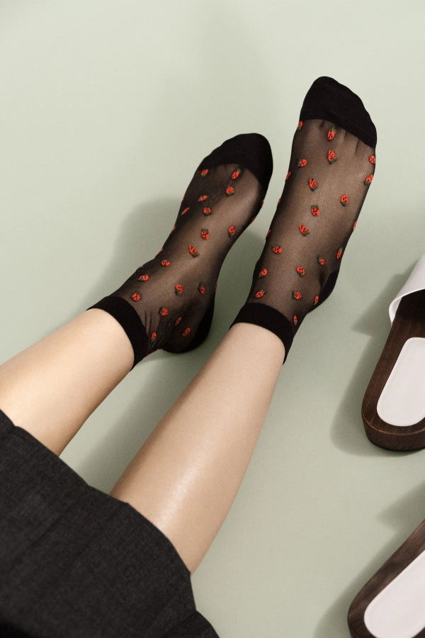 Hansel from Basel Baby Strawberry Sheer Crew Socks - Black