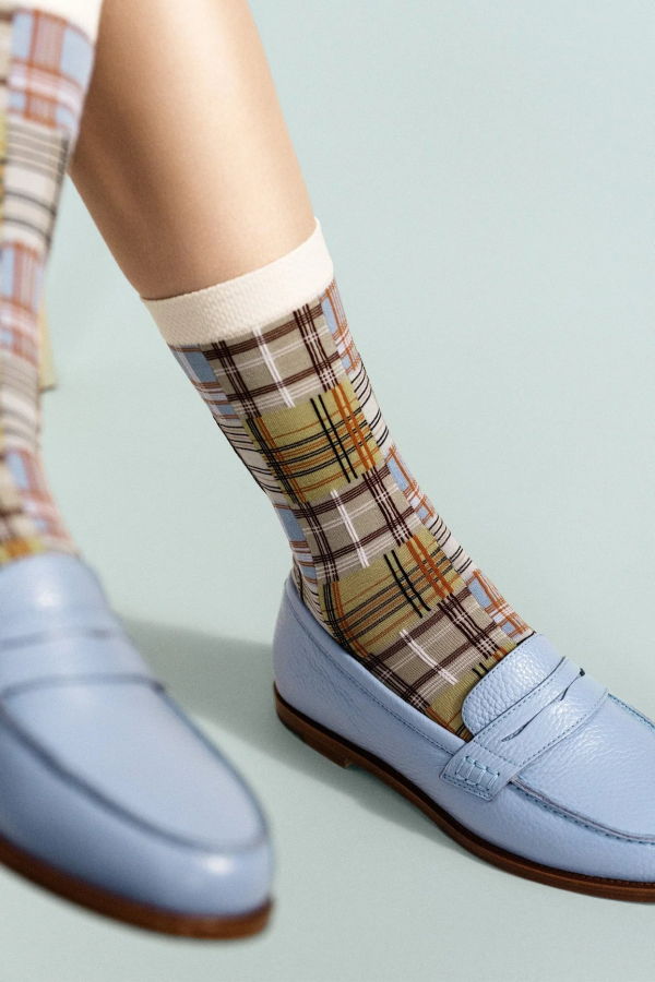 Hansel from Basel Madras Periwinkle Crew Socks - Periwinkle