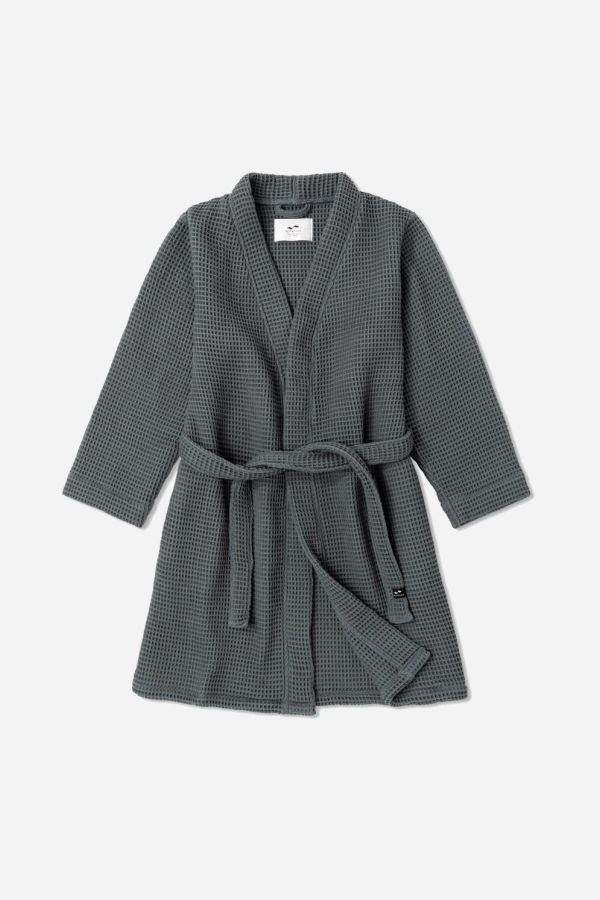 Slowtide Guild Waffle Bath Robe - White/Charcoal/Olive/Black