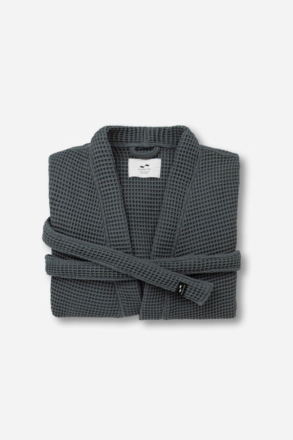 Slowtide Guild Waffle Bath Robe - White/Charcoal/Olive/Black