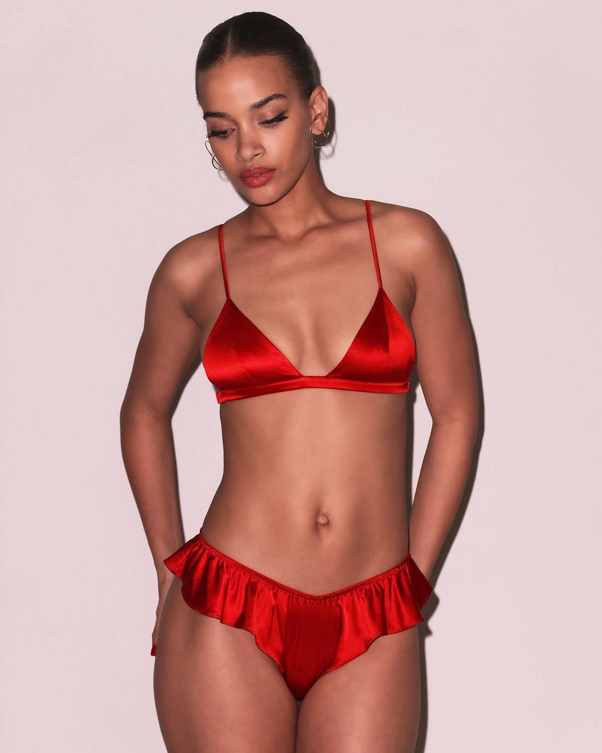 fleur du mal Silk Satin Triangle Bra - Rouge - Image 3 of 5