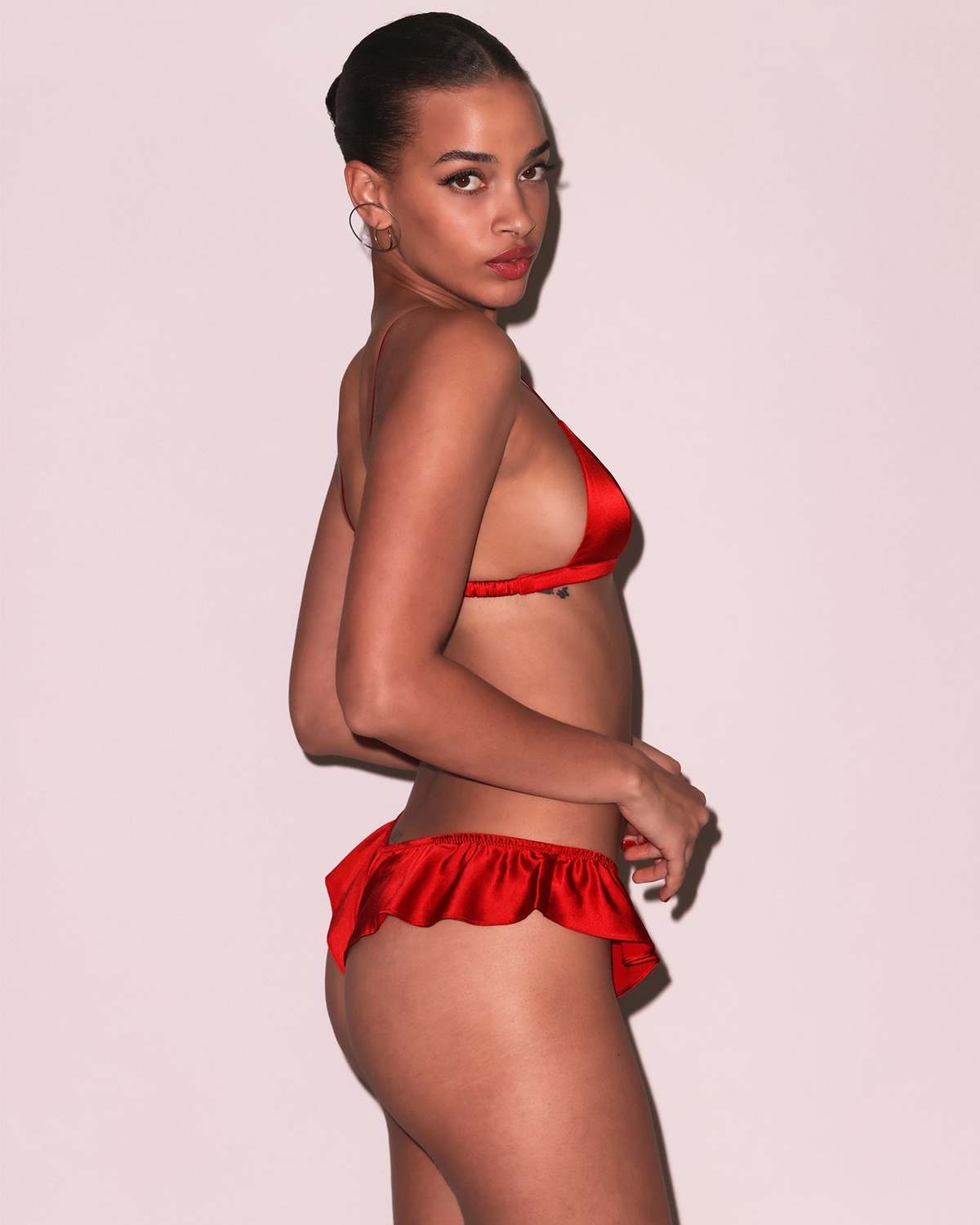 fleur du mal Silk Satin Triangle Bra - Rouge - Image 4 of 5