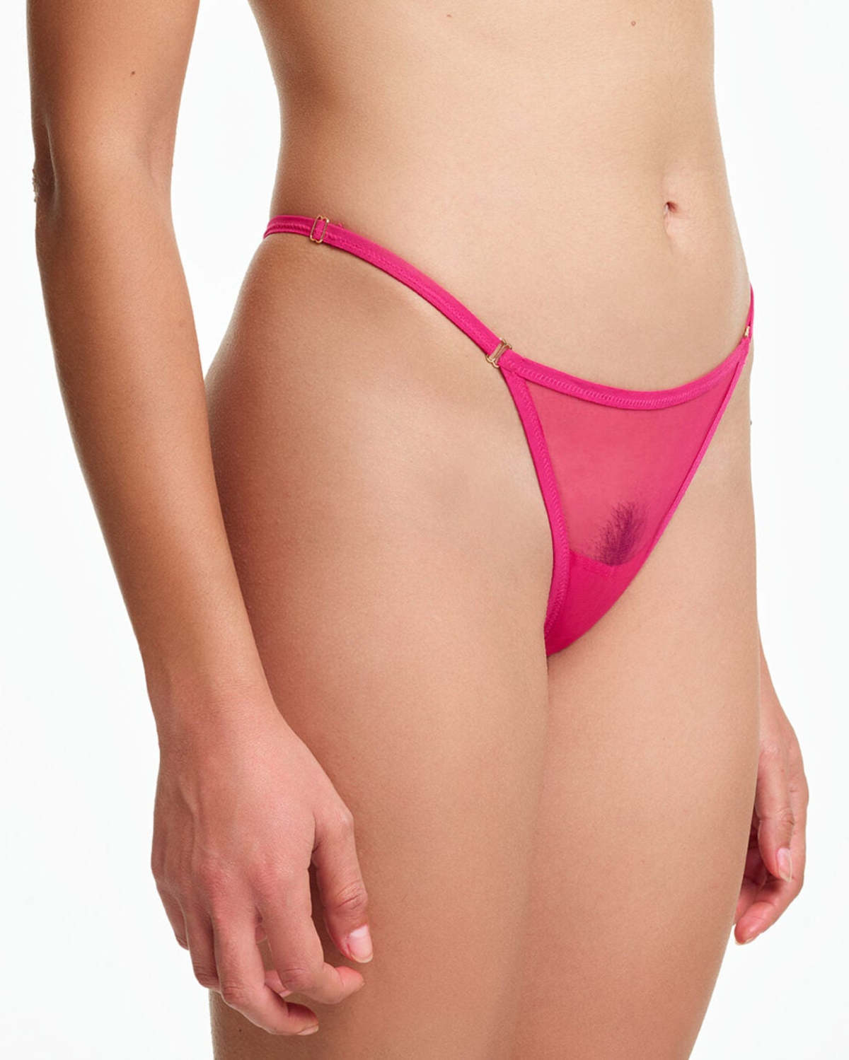 Yasmine Eslami Jeanne Mesh Mini Thong - Indian Pink - Image 1 of 4