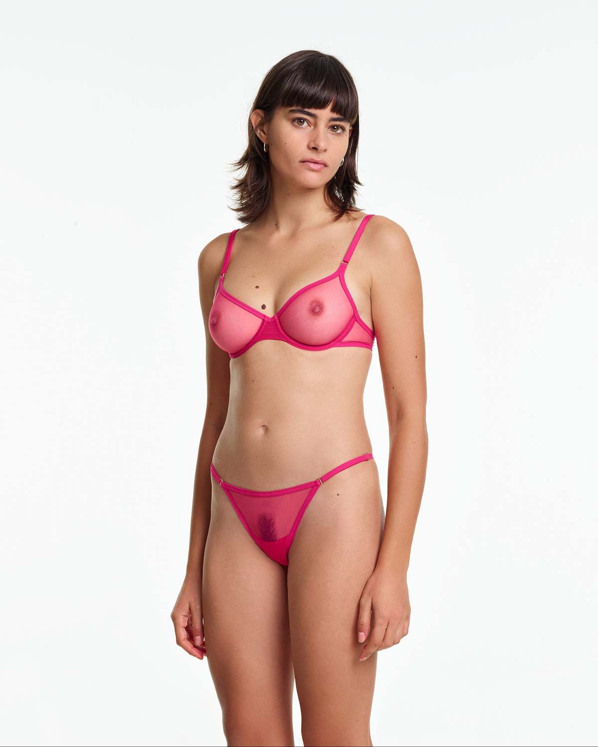 Yasmine Eslami Jeanne Mesh Mini Thong - Indian Pink - Image 3 of 4
