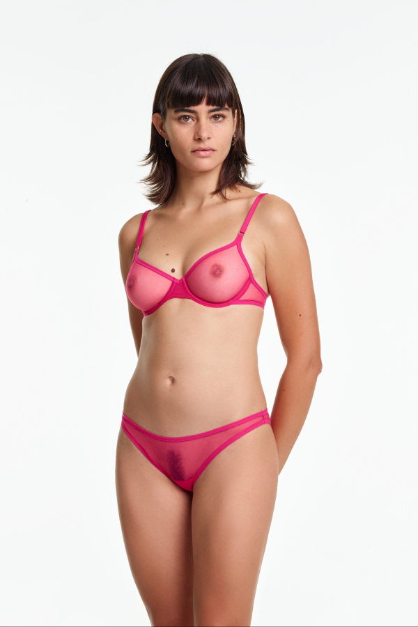 Yasmine Eslami Jeanne Mesh Underwire Bra - Indian Pink