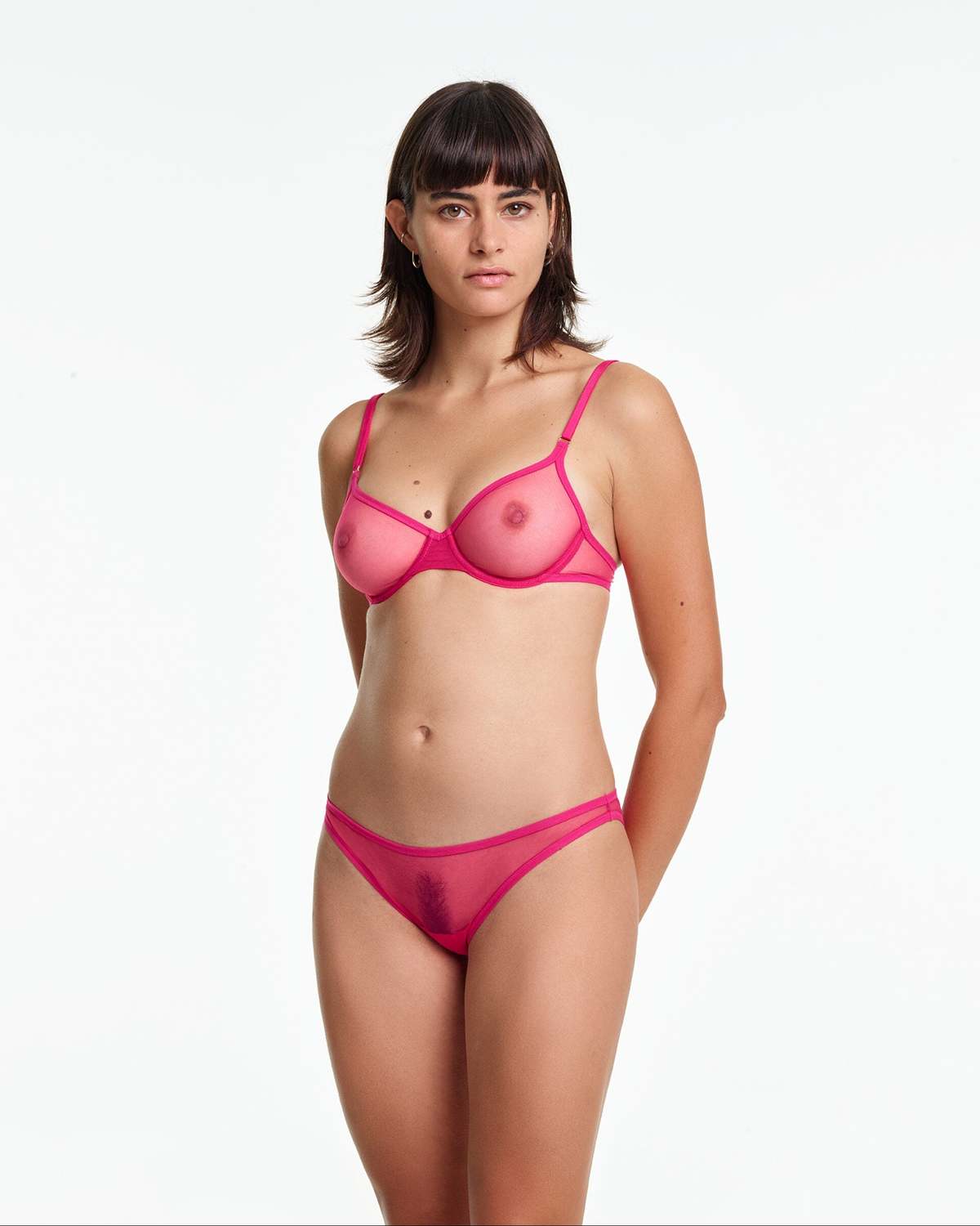 Yasmine Eslami Jeanne Mesh Underwire Bra - Indian Pink - Image 2 of 5