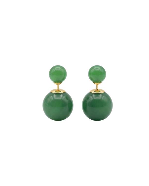 seree Orbit Duo Double Ended Jade Stone Stud Earrings - Green