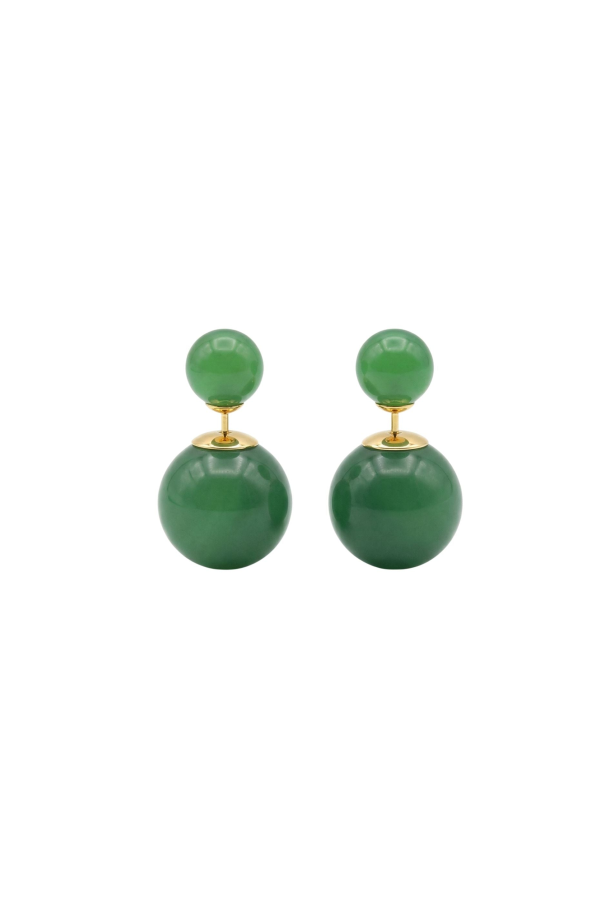 seree Orbit Duo Double Ended Jade Stone Stud Earrings - Green