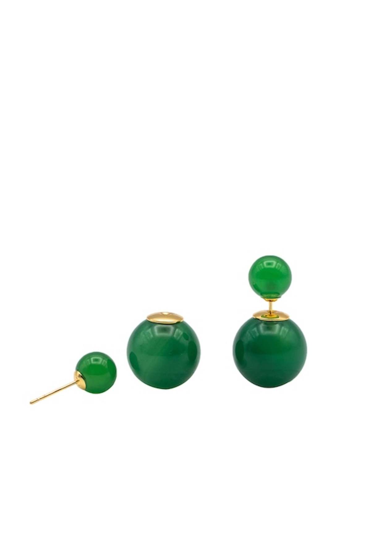 seree Orbit Duo Double Ended Jade Stone Stud Earrings - Green - Image 3 of 7