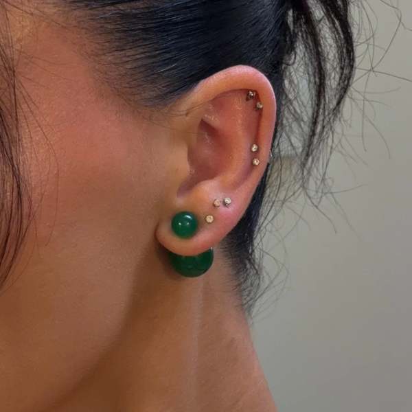 seree Orbit Duo Double Ended Jade Stone Stud Earrings - Green
