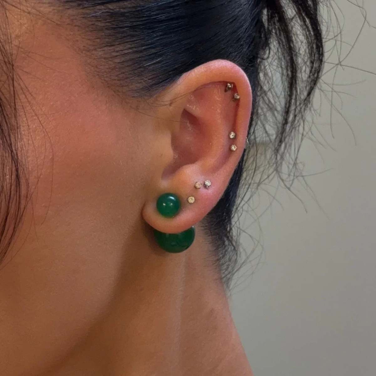seree Orbit Duo Double Ended Jade Stone Stud Earrings - Green - Image 7 of 7