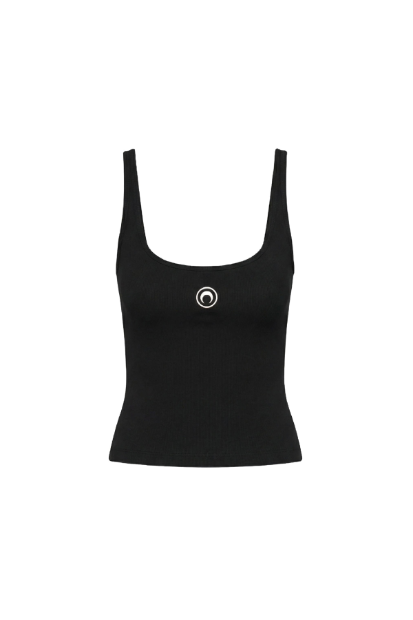 MARINE SERRE Moon Logo Ribbed Jersey Cropped Tank Top - Black